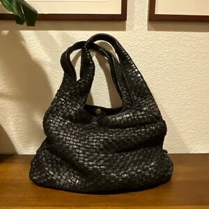 Elegant Black Woven Leather Tote Bag